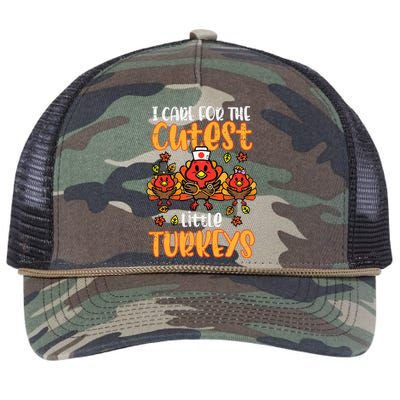 Care For Little Turkeys Nurse Fall Thanksgiving Retro Rope Trucker Hat Cap