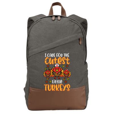 Care For Little Turkeys Nurse Fall Thanksgiving Cotton Canvas Backpack