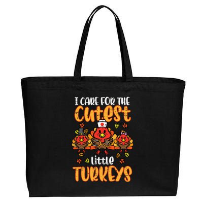 Care For Little Turkeys Nurse Fall Thanksgiving Cotton Canvas Jumbo Tote