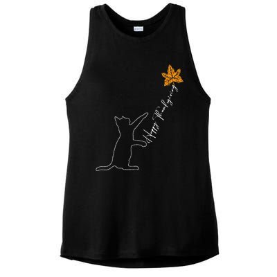 Cat Fall Leaf Balloon Thanksgiving Day Cute Kitten Autumn Ladies PosiCharge Tri-Blend Wicking Tank