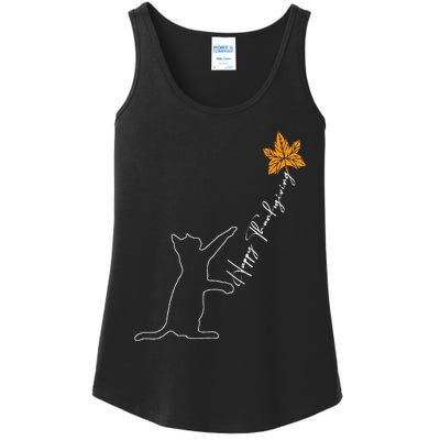 Cat Fall Leaf Balloon Thanksgiving Day Cute Kitten Autumn Ladies Essential Tank