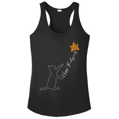 Cat Fall Leaf Balloon Thanksgiving Day Cute Kitten Autumn Ladies PosiCharge Competitor Racerback Tank