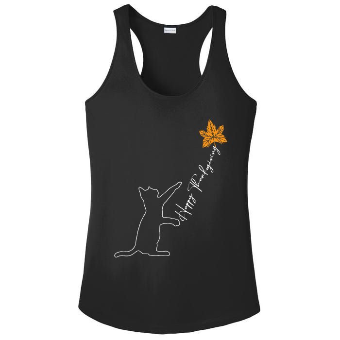 Cat Fall Leaf Balloon Thanksgiving Day Cute Kitten Autumn Ladies PosiCharge Competitor Racerback Tank