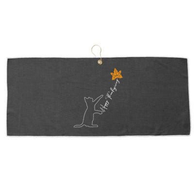 Cat Fall Leaf Balloon Thanksgiving Day Cute Kitten Autumn Large Microfiber Waffle Golf Towel