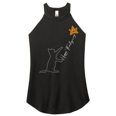 Cat Fall Leaf Balloon Thanksgiving Day Cute Kitten Autumn Women's Perfect Tri Rocker Tank