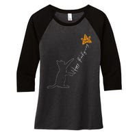 Cat Fall Leaf Balloon Thanksgiving Day Cute Kitten Autumn Women's Tri-Blend 3/4-Sleeve Raglan Shirt