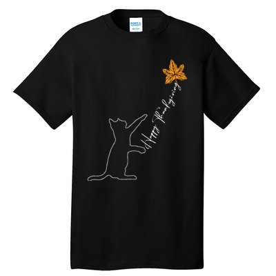 Cat Fall Leaf Balloon Thanksgiving Day Cute Kitten Autumn   Tall T-Shirt