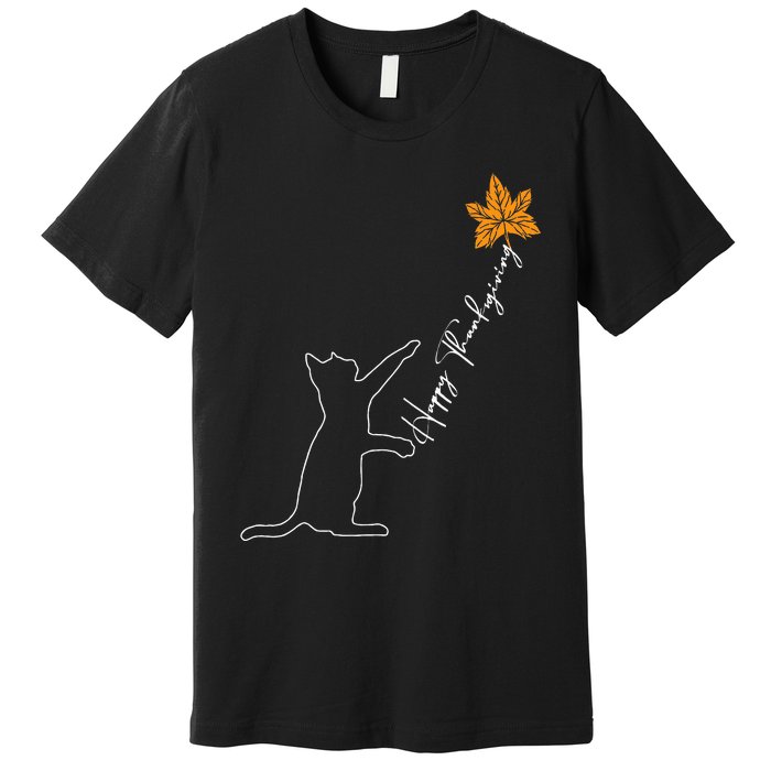 Cat Fall Leaf Balloon Thanksgiving Day Cute Kitten Autumn   Premium T-Shirt