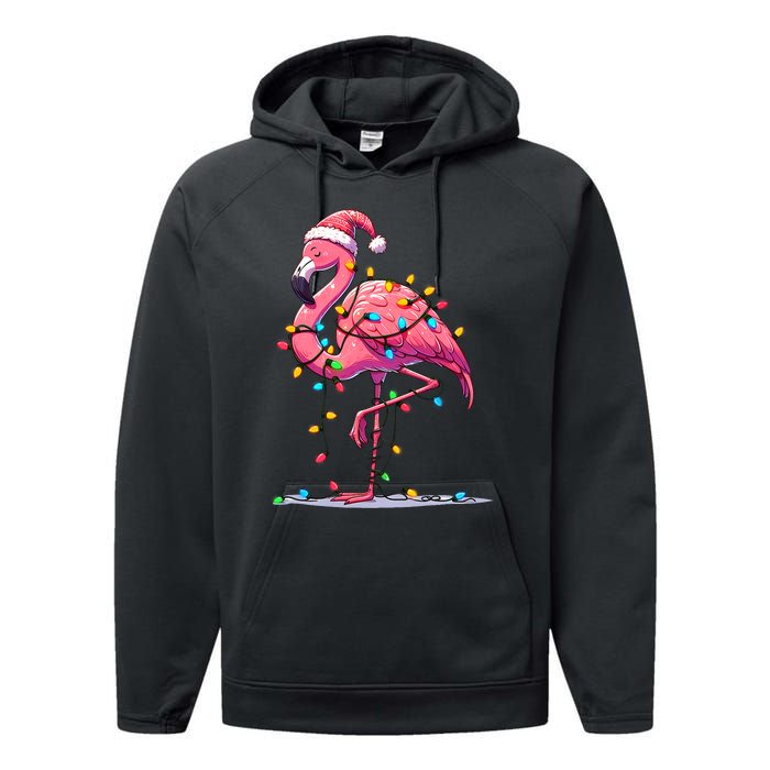 Christmas Flamingo Lover Santa Xmas Performance Fleece Hoodie