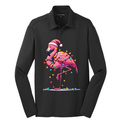 Christmas Flamingo Lover Santa Xmas Silk Touch Performance Long Sleeve Polo