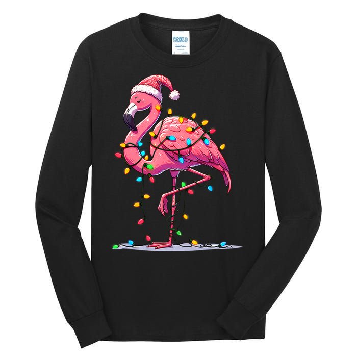 Christmas Flamingo Lover Santa Xmas Tall Long Sleeve T-Shirt