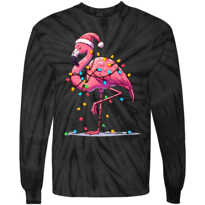 Christmas Flamingo Lover Santa Xmas Tie-Dye Long Sleeve Shirt