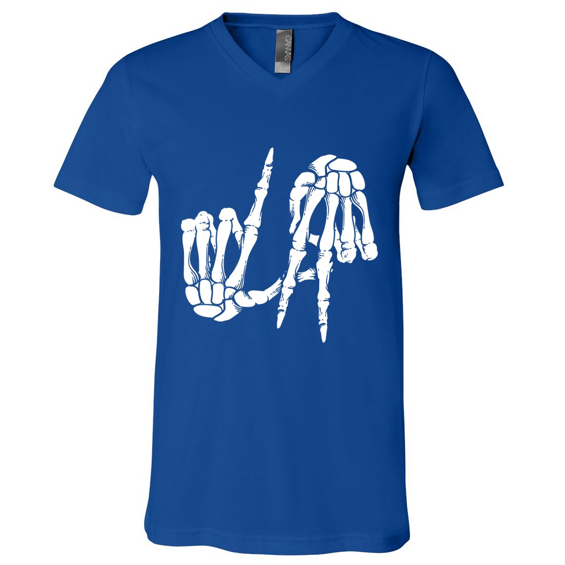 Cute Freaky Los Angeles Hand Sign Skeleton La Gift Cute Gift V-Neck T-Shirt