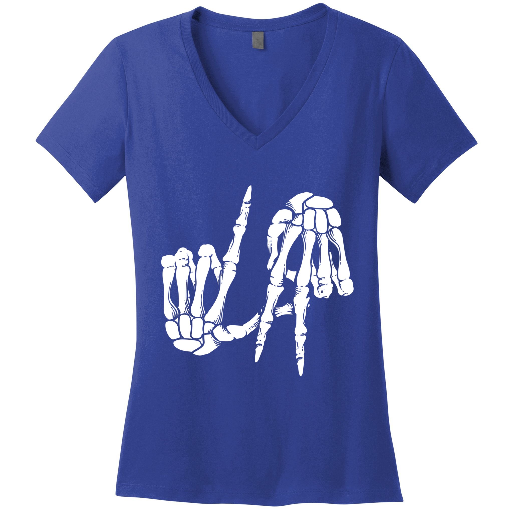 Cute Freaky Los Angeles Hand Sign Skeleton La Gift Cute Gift Women's V-Neck T-Shirt