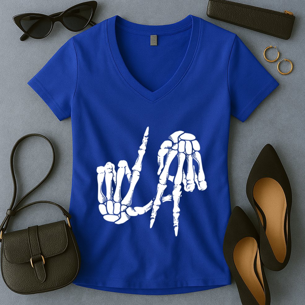 Cute Freaky Los Angeles Hand Sign Skeleton La Gift Cute Gift Women's V-Neck T-Shirt