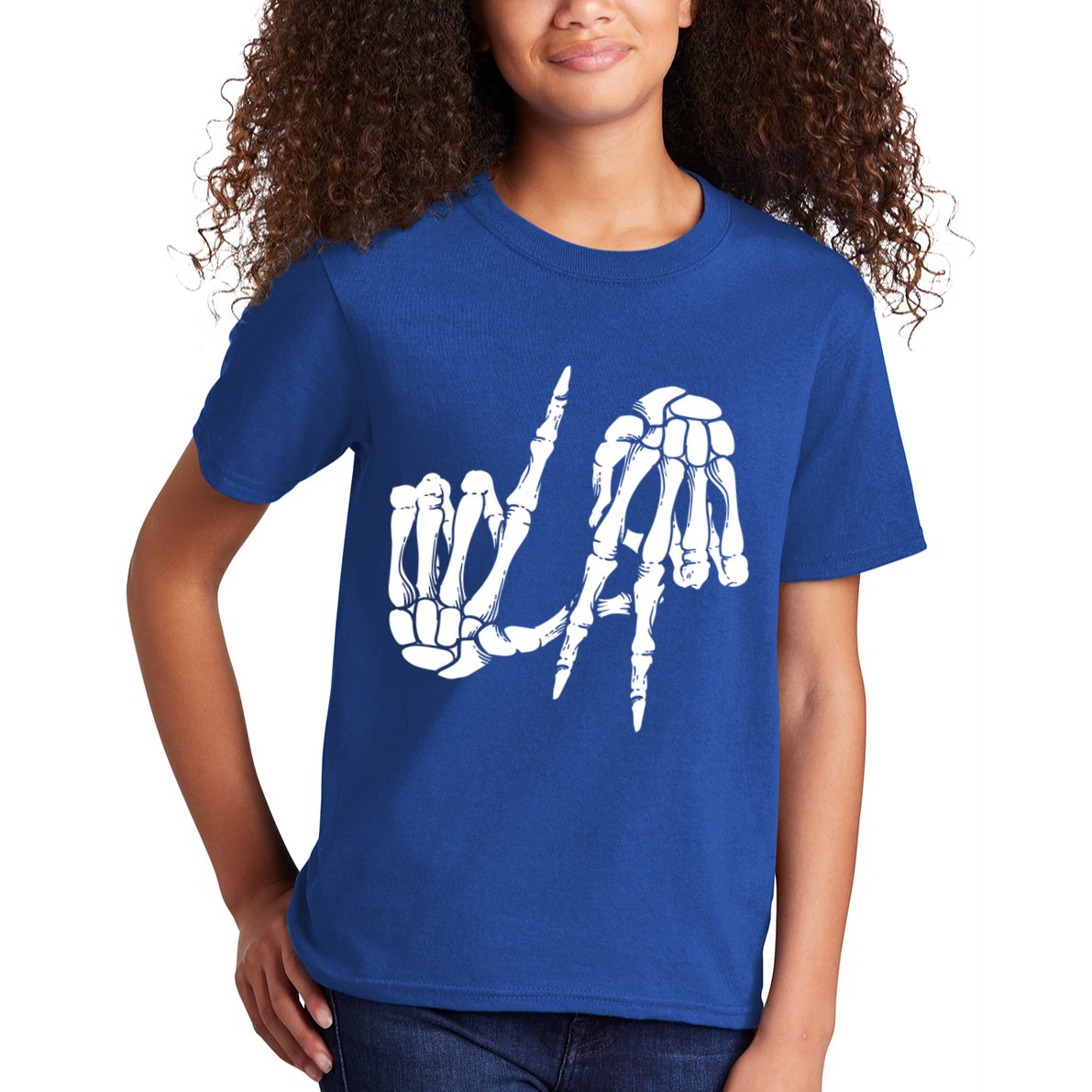 Cute Freaky Los Angeles Hand Sign Skeleton La Gift Cute Gift Kids T-Shirt