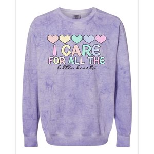 Care For Little Hearts End Of The Year Kindergarten Teacher Gift Colorblast Crewneck Sweatshirt