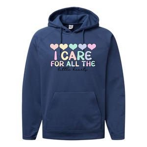 Care For Little Hearts End Of The Year Kindergarten Teacher Gift Performance Fleece Hoodie