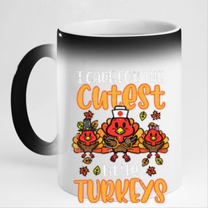 Care For Little Turkeys Nurse Fall Thanksgiving Scrub Top 11oz Black Color Changing Mug