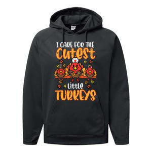 Care For Little Turkeys Nurse Fall Thanksgiving Scrub Top Performance Fleece Hoodie