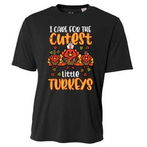 Care For Little Turkeys Nurse Fall Thanksgiving Scrub Top Cooling Performance Crew T-Shirt