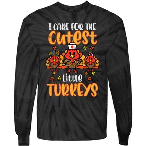 Care For Little Turkeys Nurse Fall Thanksgiving Scrub Top Tie-Dye Long Sleeve Shirt