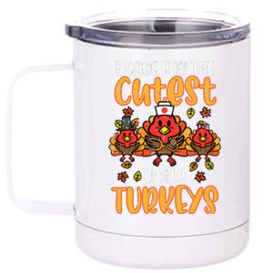 Care For Little Turkeys Nurse Fall Thanksgiving Scrub Top 12 oz Stainless Steel Tumbler Cup