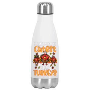 Care For Little Turkeys Nurse Fall Thanksgiving Scrub Top Stainless Steel Insulated Water Bottle