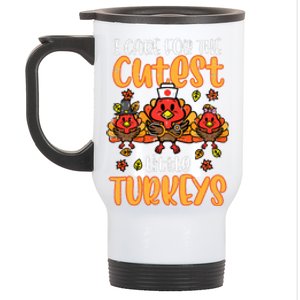 Care For Little Turkeys Nurse Fall Thanksgiving Scrub Top Stainless Steel Travel Mug