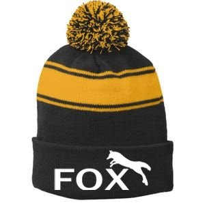 Cute Fox Logo Stripe Pom Pom Beanie