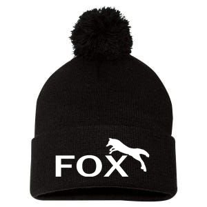 Cute Fox Logo Pom Pom 12in Knit Beanie