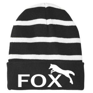 Cute Fox Logo Striped Beanie with Solid Band