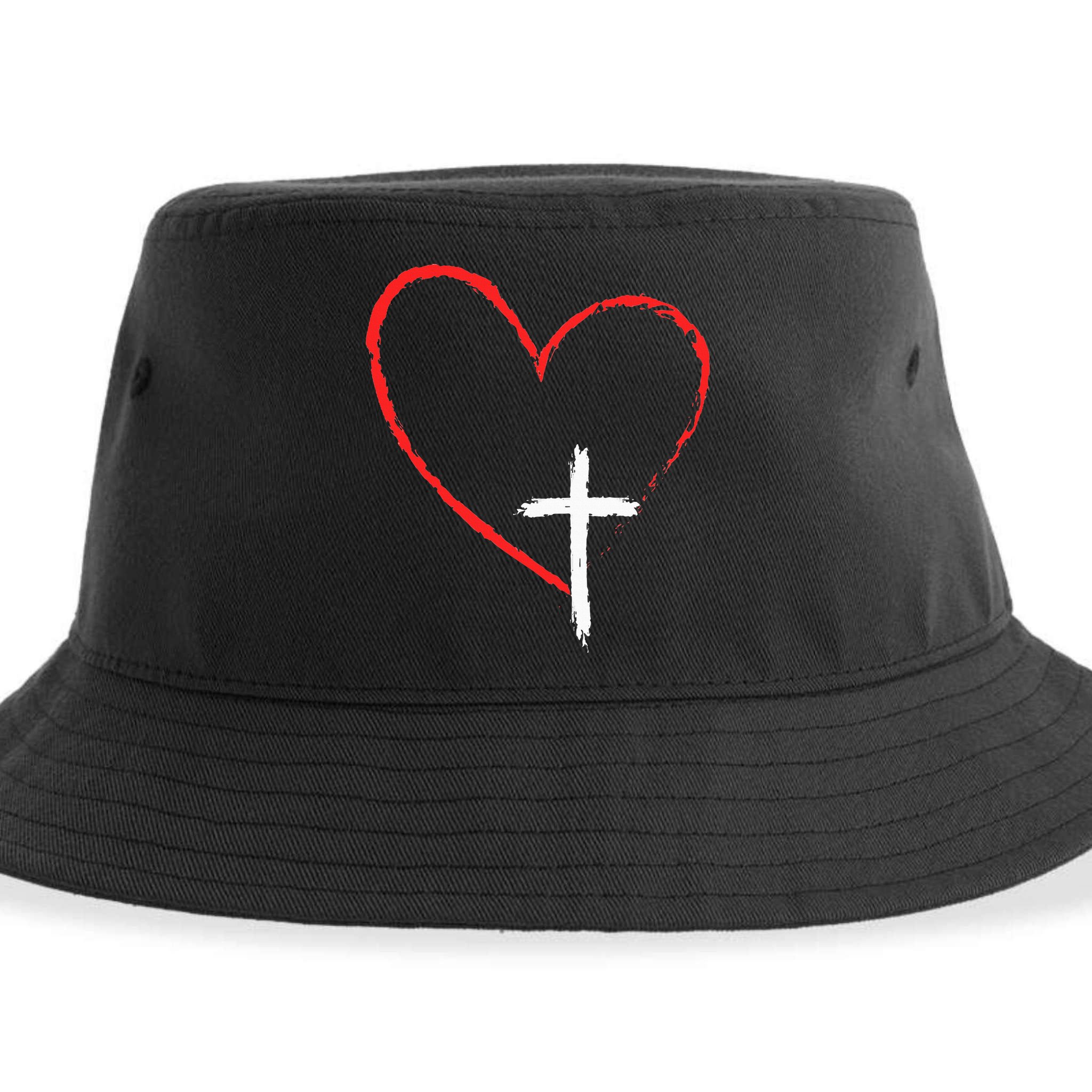 Christian Faith Love Heart Jesus God Cross Sustainable Bucket Hat