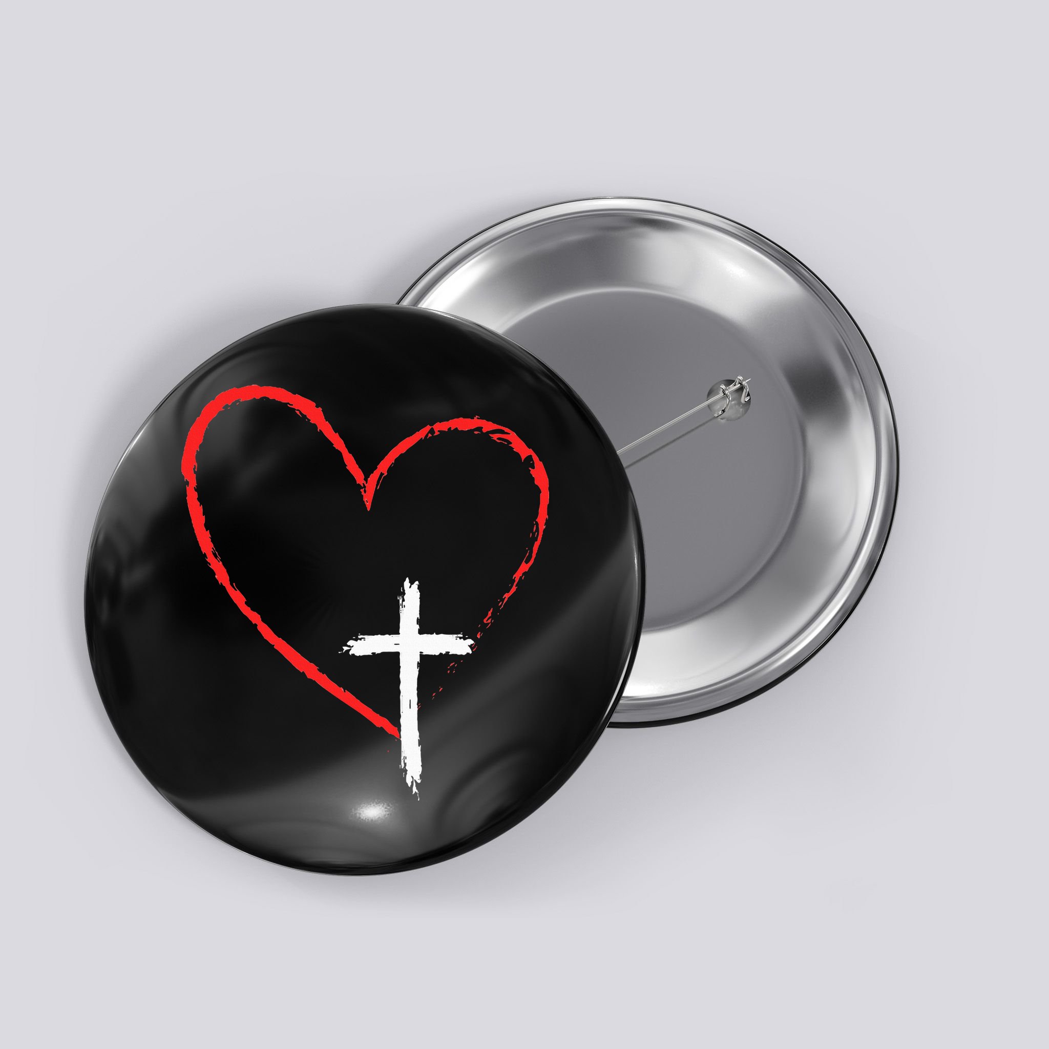 Christian Faith Love Heart Jesus God Cross Button