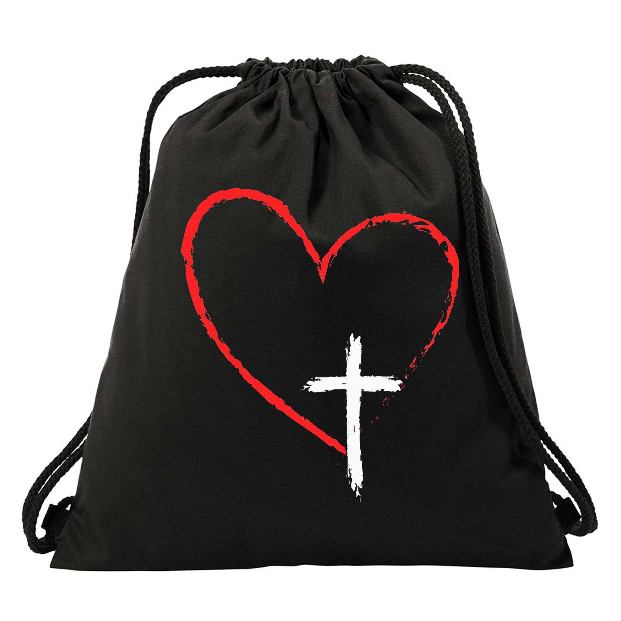 Christian Faith Love Heart Jesus God Cross Drawstring Bag