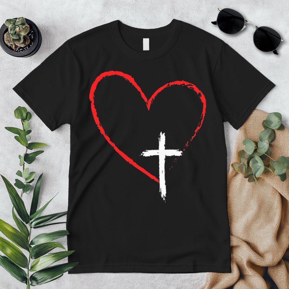 Christian Faith Love Heart Jesus God Cross Premium T-Shirt