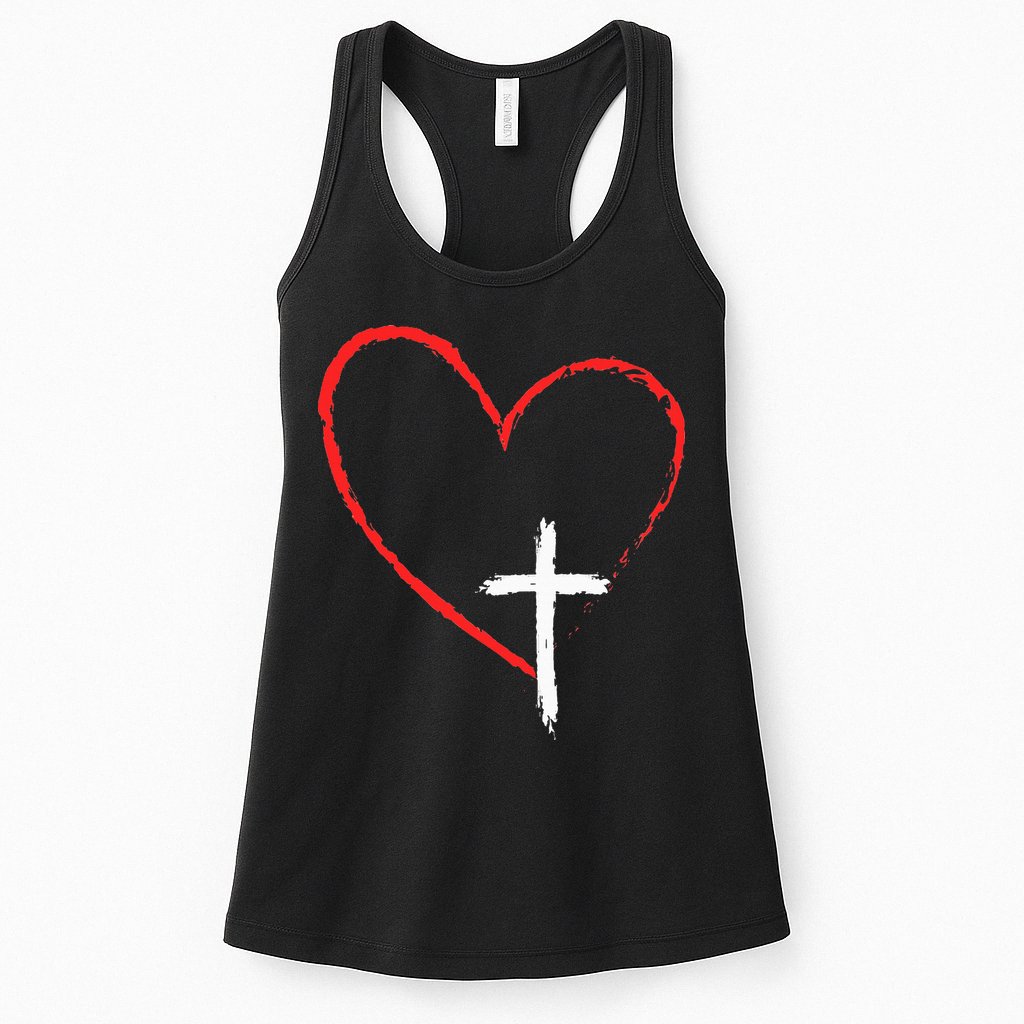 Christian Faith Love Heart Jesus God Cross Womens Tank Top