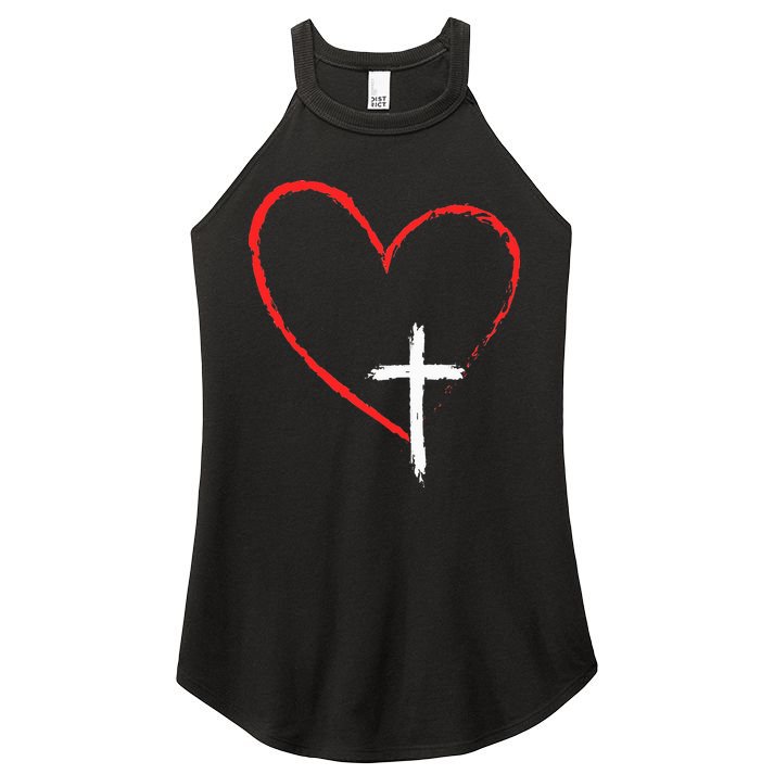 Christian Faith Love Heart Jesus God Cross Women's Perfect Tri Rocker Tank
