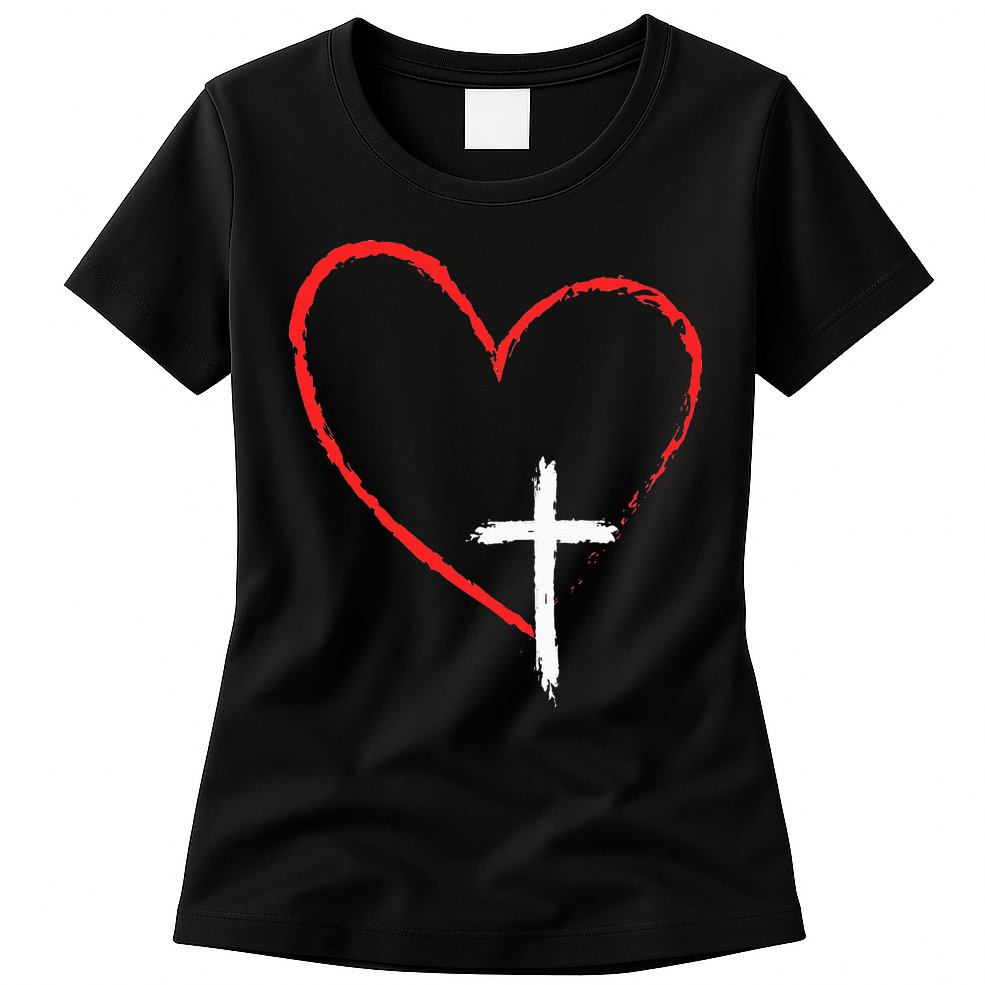 Christian Faith Love Heart Jesus God Cross Womens T-Shirt