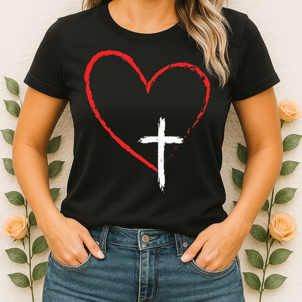Christian Faith Love Heart Jesus God Cross Womens T-Shirt