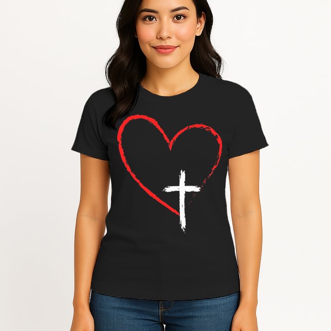 Christian Faith Love Heart Jesus God Cross Womens T-Shirt