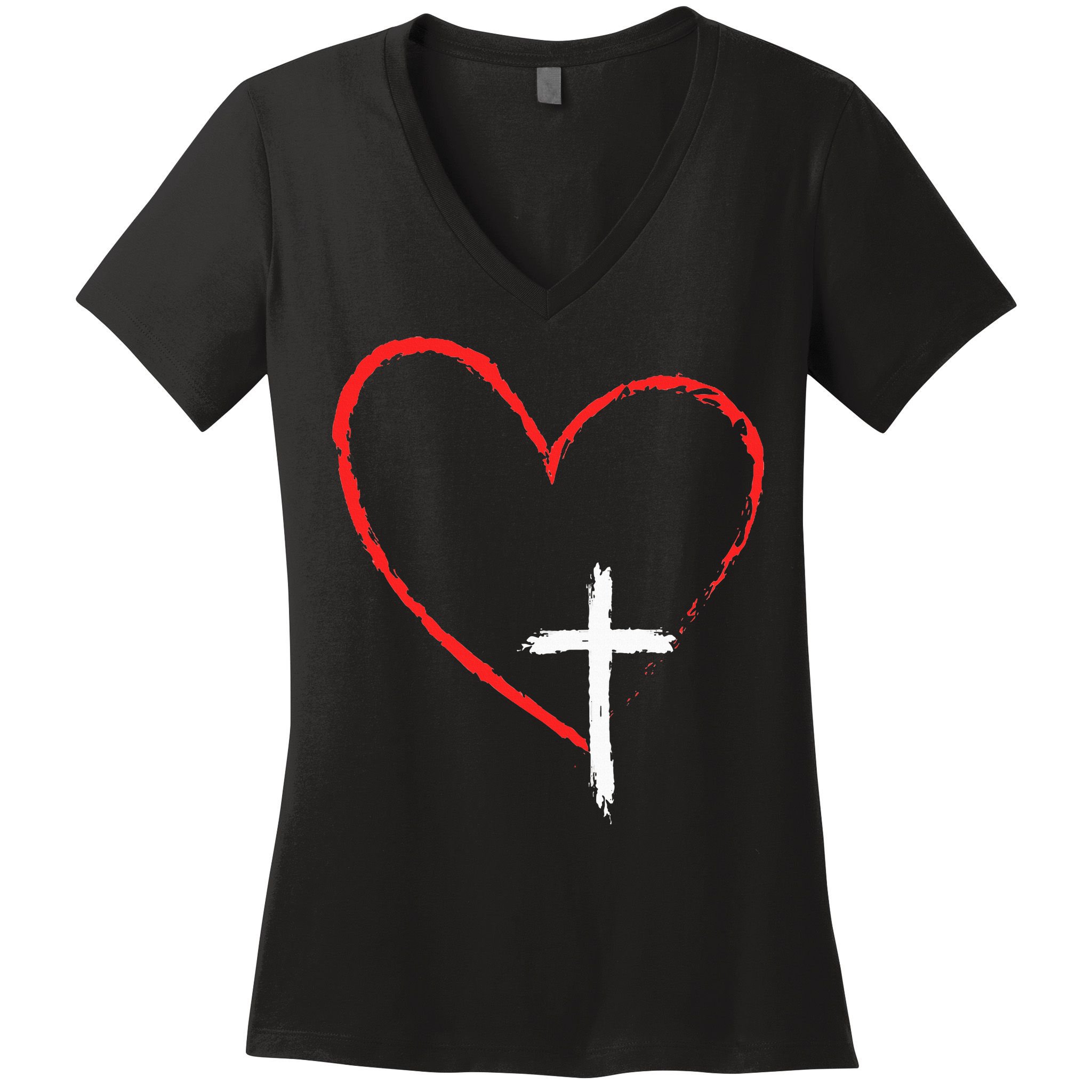 Christian Faith Love Heart Jesus God Cross Women's V-Neck T-Shirt