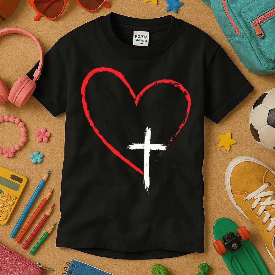 Christian Faith Love Heart Jesus God Cross Kids T-Shirt
