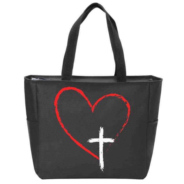 Christian Faith Love Heart Jesus God Cross Zip Tote Bag