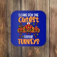 Care For Little Turkeys Nurse Fall Thanksgiving Scrub Top Gift Coaster