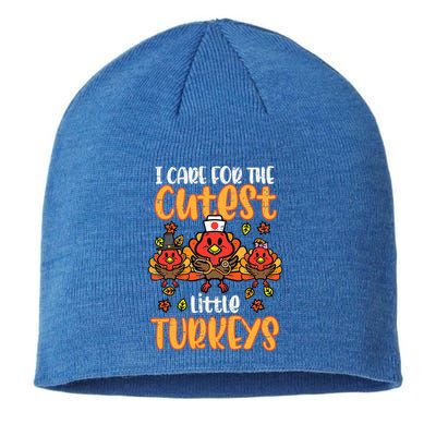 Care For Little Turkeys Nurse Fall Thanksgiving Scrub Top Gift Sustainable Beanie