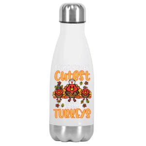 Care For Little Turkeys Nurse Fall Thanksgiving Scrub Top Gift Stainless Steel Insulated Water Bottle