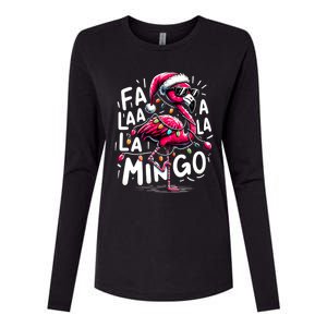 Christmas Fa La La Mingo Flamingo Xmas Gift Womens Cotton Relaxed Long Sleeve T-Shirt