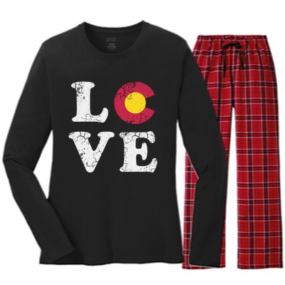 Colorado Flag Love Women's Long Sleeve Flannel Pajama Set 