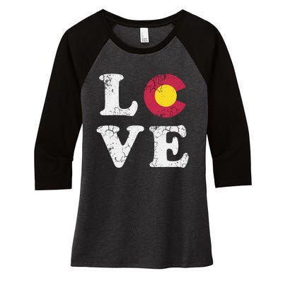 Colorado Flag Love Women's Tri-Blend 3/4-Sleeve Raglan Shirt